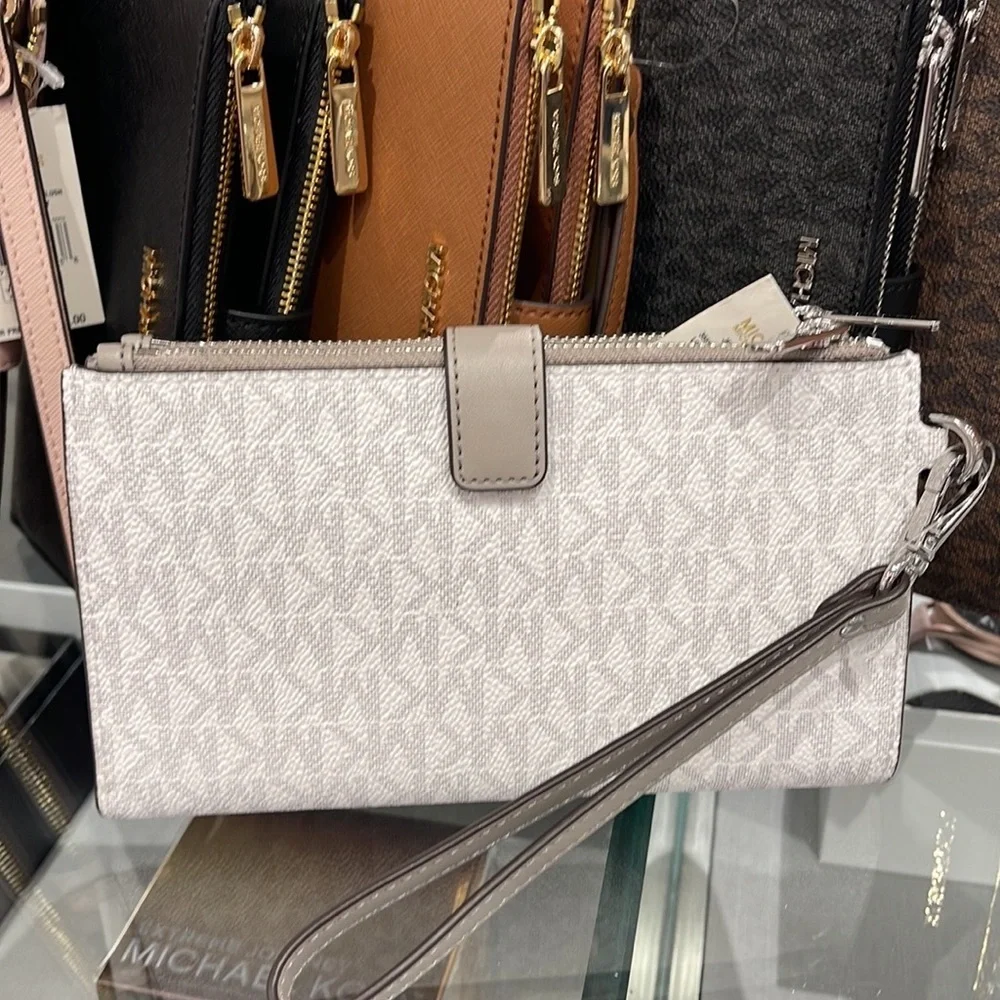 MICHAEL KORS LARGE DOUBLE ZIP WRISTLET PHONEHOLDER WALLET CLUTCH BRIGHT WHITE